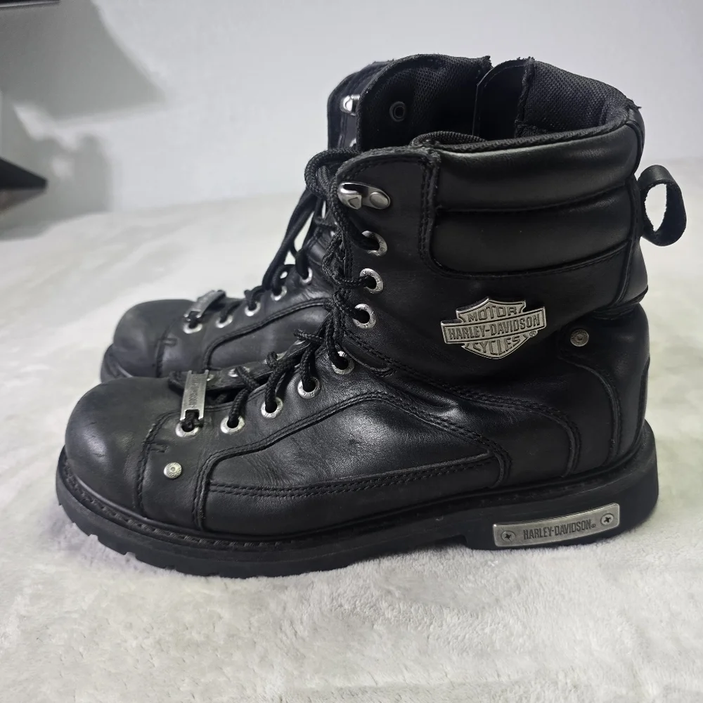 Harley-Davidson Boots Abercorn Sz 11W Leather Biker Motorcycle Side Zipper Black